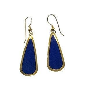 vintage Laurel Burch Blue Enamel Gold Tone French Wide Tear Drop